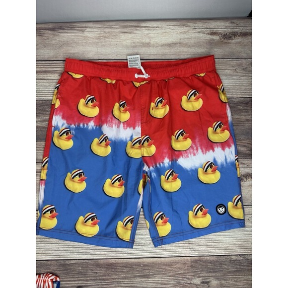 Neff Blue red rubber ducks swim trunks Size XXL - Picture 1 of 8